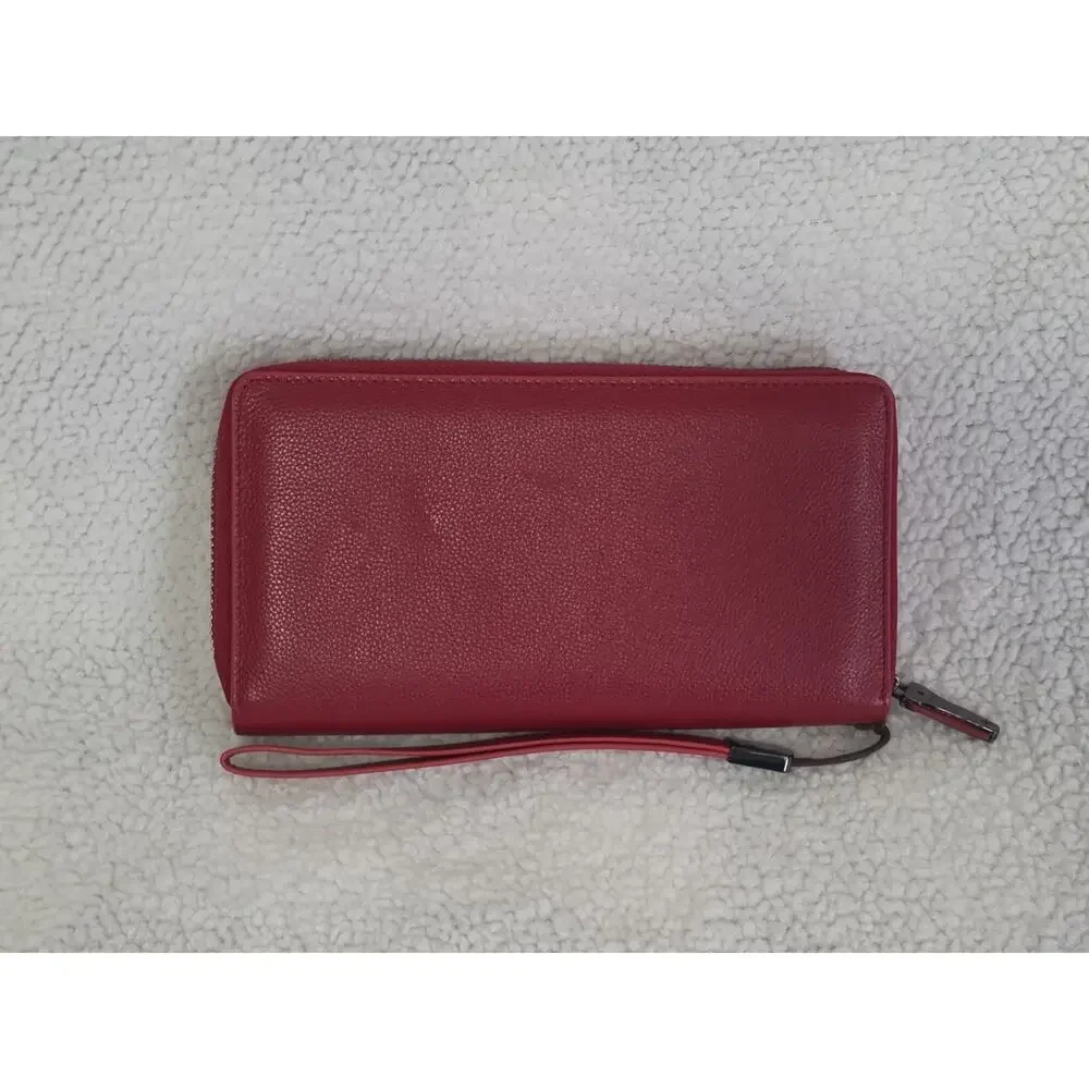 Bveyzi RFID Blocking Wallet Wristlet Leather Zip Around Phone Holder Clutch Red